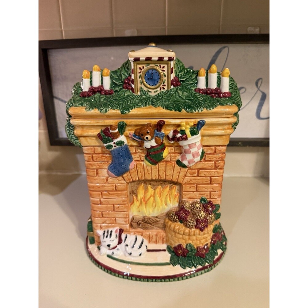 JC Penney JCP Christmas Fireplace Mantel Cookie Jar